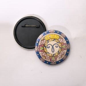 Aries zodiac sign pin back button badge for astrology horoscope aesthetic fashion and customized badge maker in Delhi