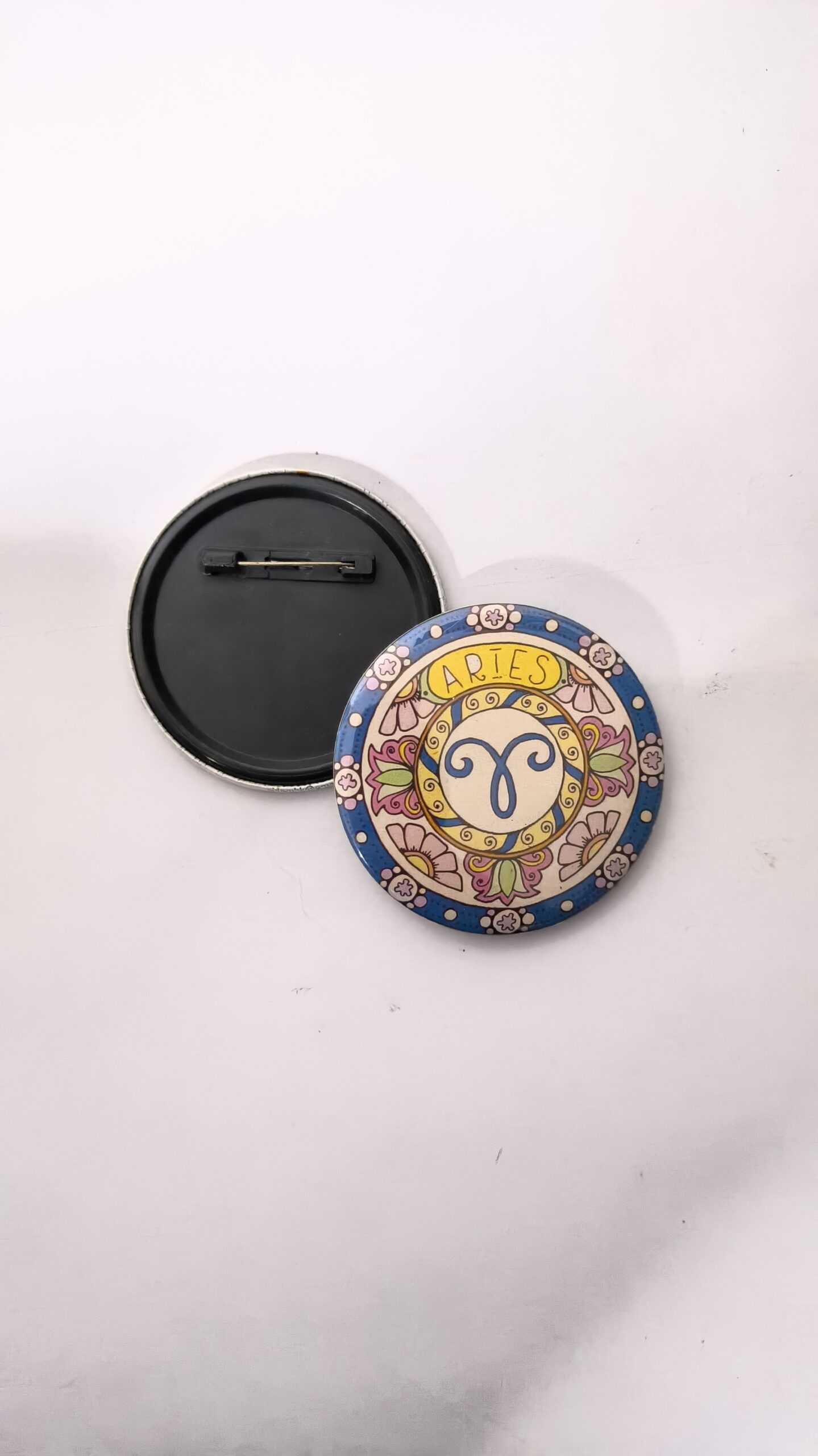 Aries zodiac sign pin back button badge for astrology horoscope aesthetic fashion and customized badge maker in Delhi