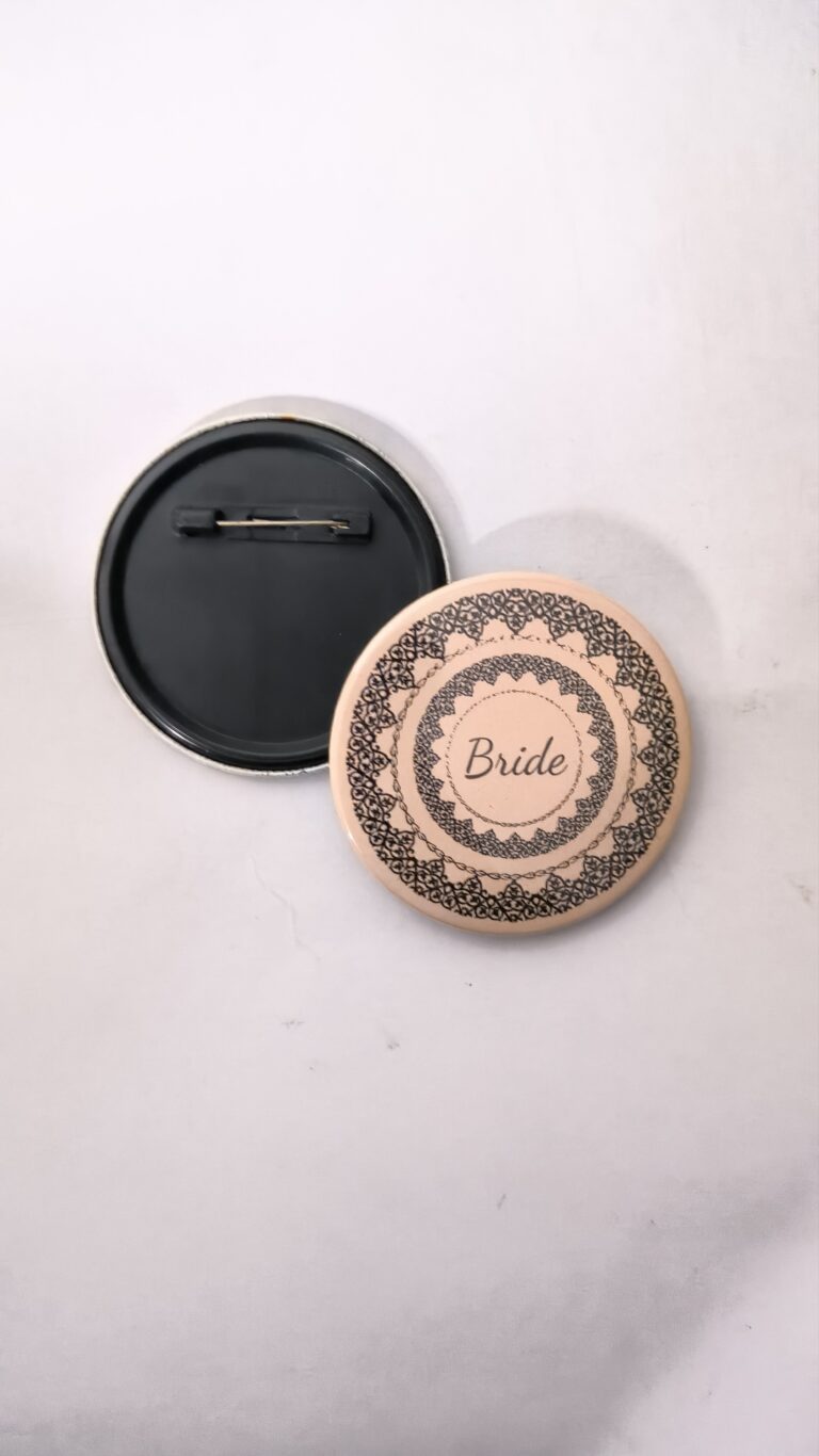 Bride custom wedding pin back button badge for bridal showers wedding events bridesmaid parties and customized badge maker in Delhi