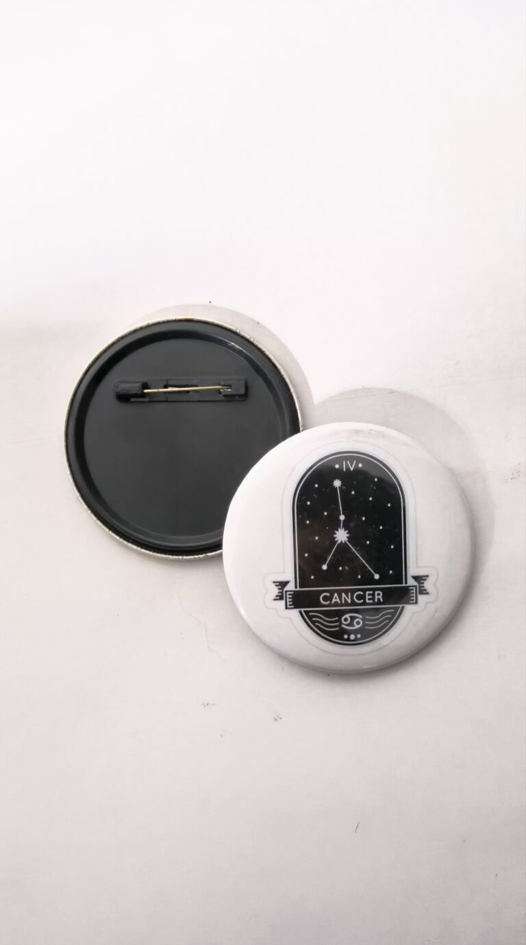 Cancer zodiac sign pin back button badge for astrology horoscope aesthetic fashion and customized badge maker in Delhi