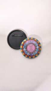 Gemini zodiac sign pin back button badge for astrology horoscope aesthetic fashion and customized badge maker in Delhi