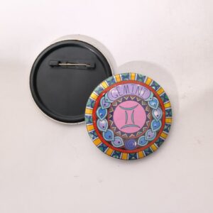 Gemini zodiac sign pin back button badge for astrology horoscope aesthetic fashion and customized badge maker in Delhi