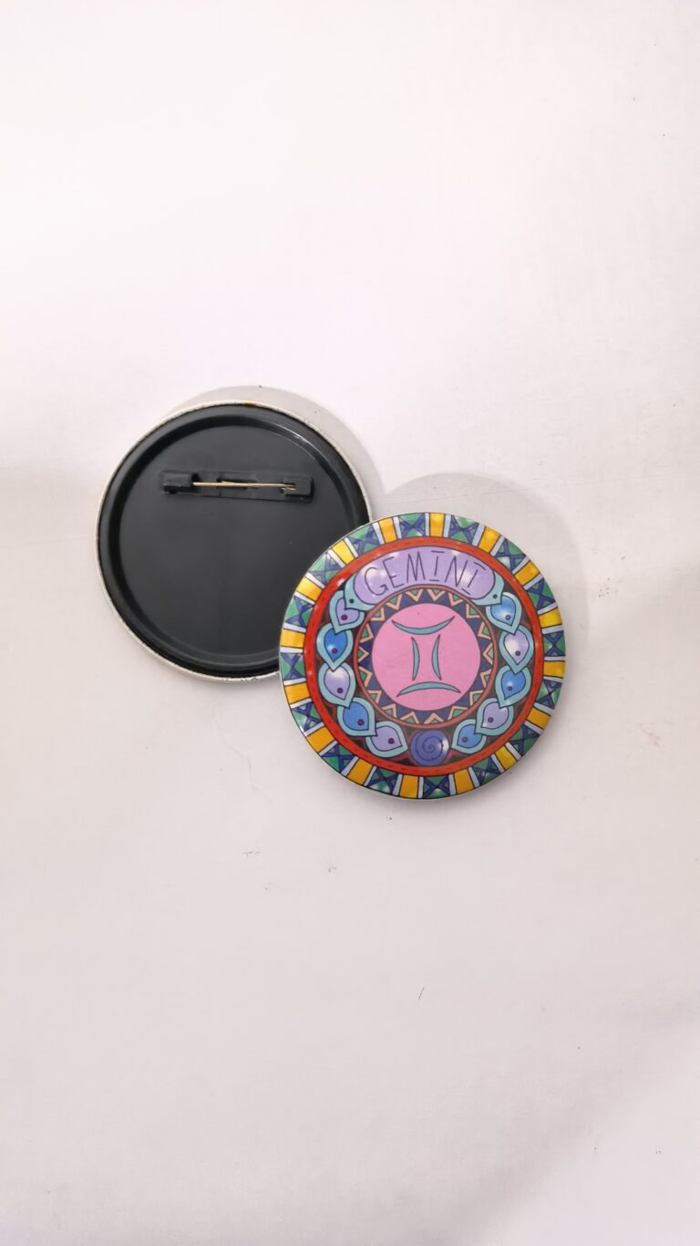 Gemini zodiac sign pin back button badge for astrology horoscope aesthetic fashion and customized badge maker in Delhi