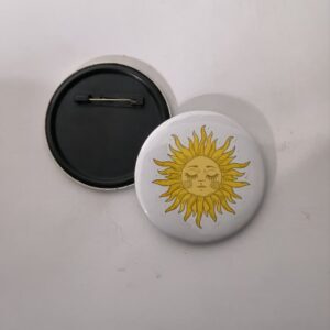 Sun aesthetic pin back button badge for celestial art spiritual fashion vintage style and customized badge maker in Delhi