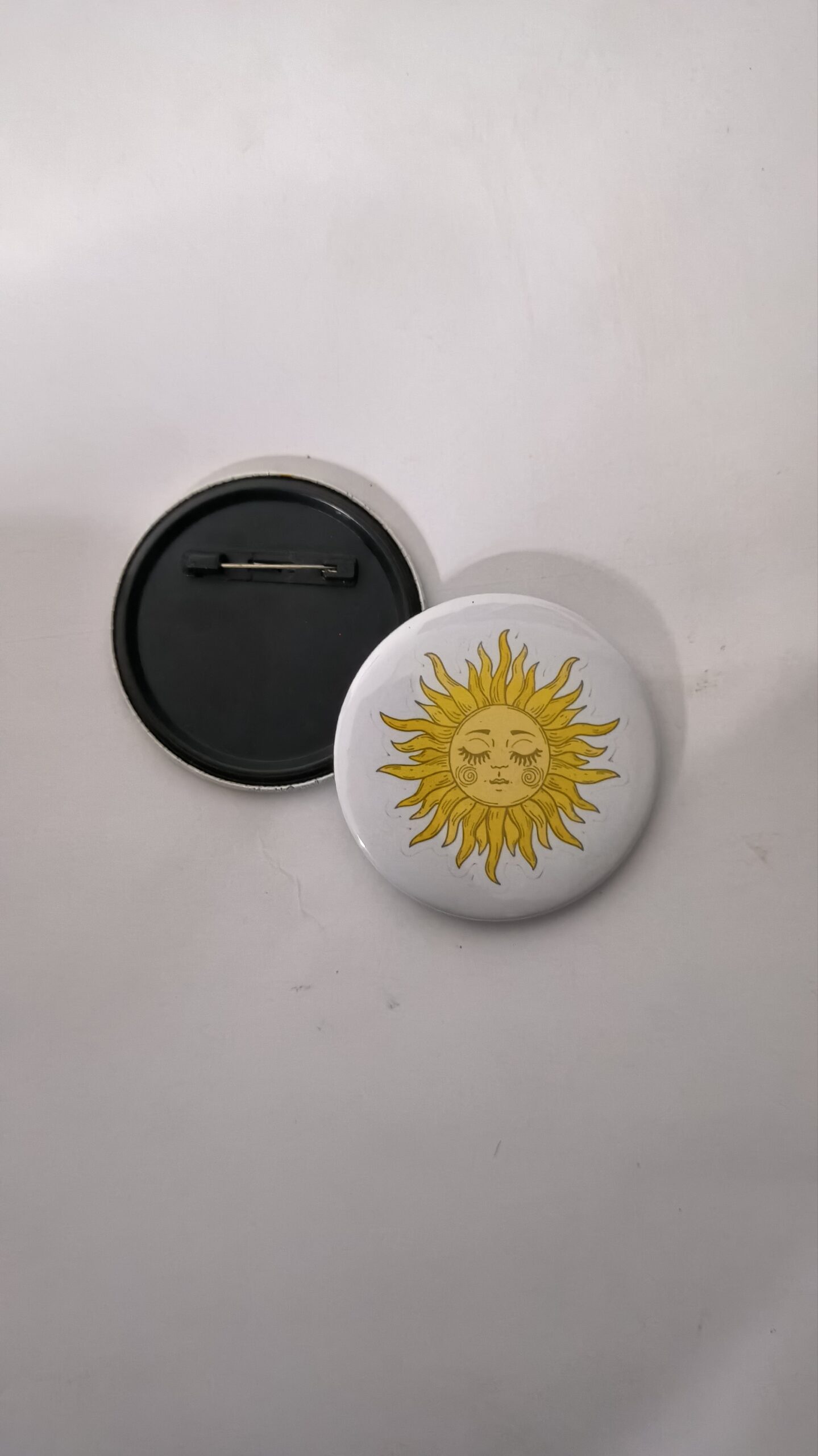 Sun aesthetic pin back button badge for celestial art spiritual fashion vintage style and customized badge maker in Delhi