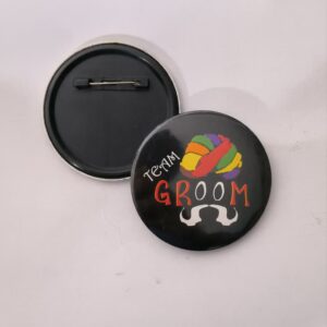 Team Groom custom wedding pin back button badge for bachelor party groom squad wedding celebrations and customized badge maker in Delhi