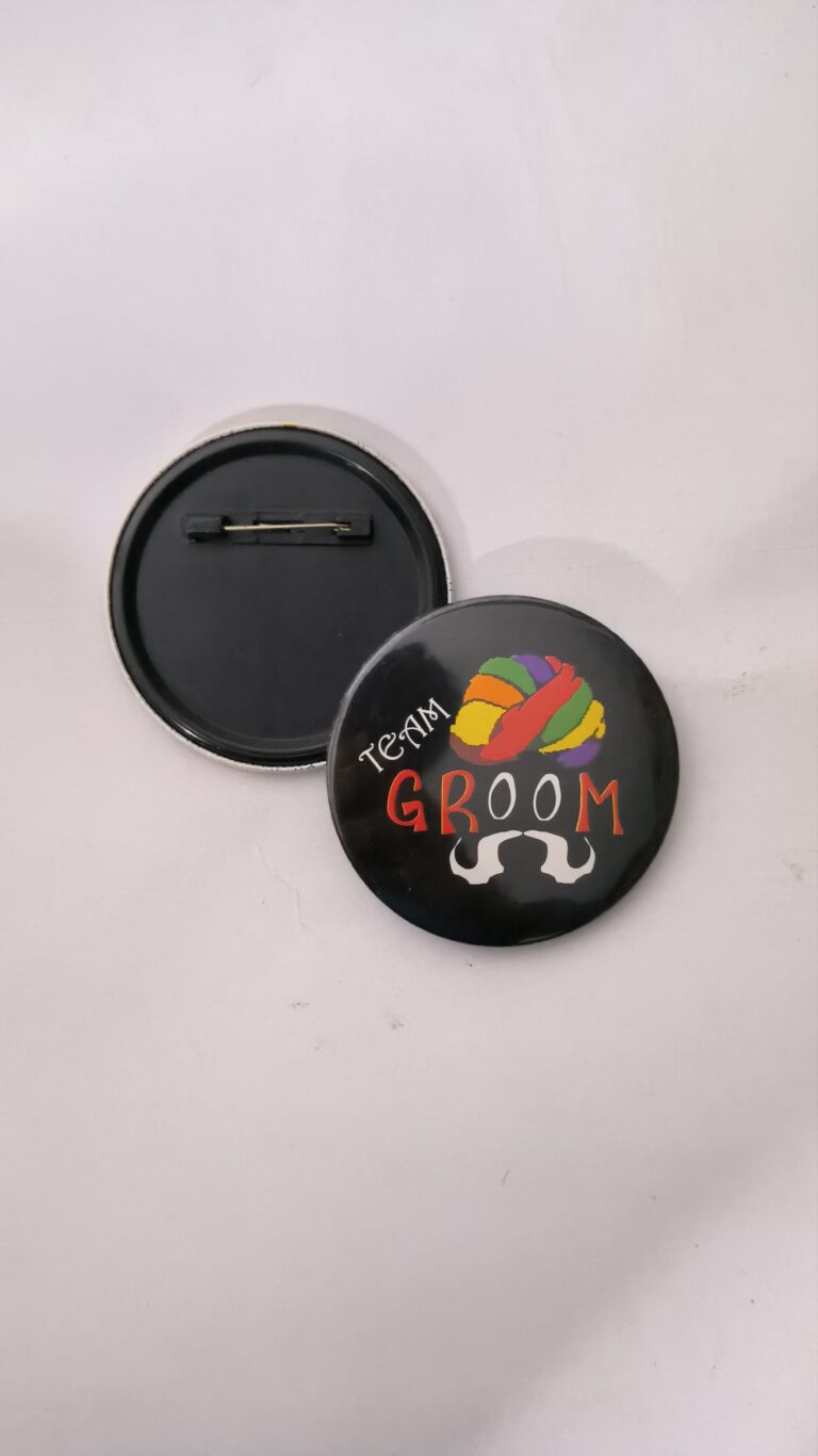 Team Groom custom wedding pin back button badge for bachelor party groom squad wedding celebrations and customized badge maker in Delhi