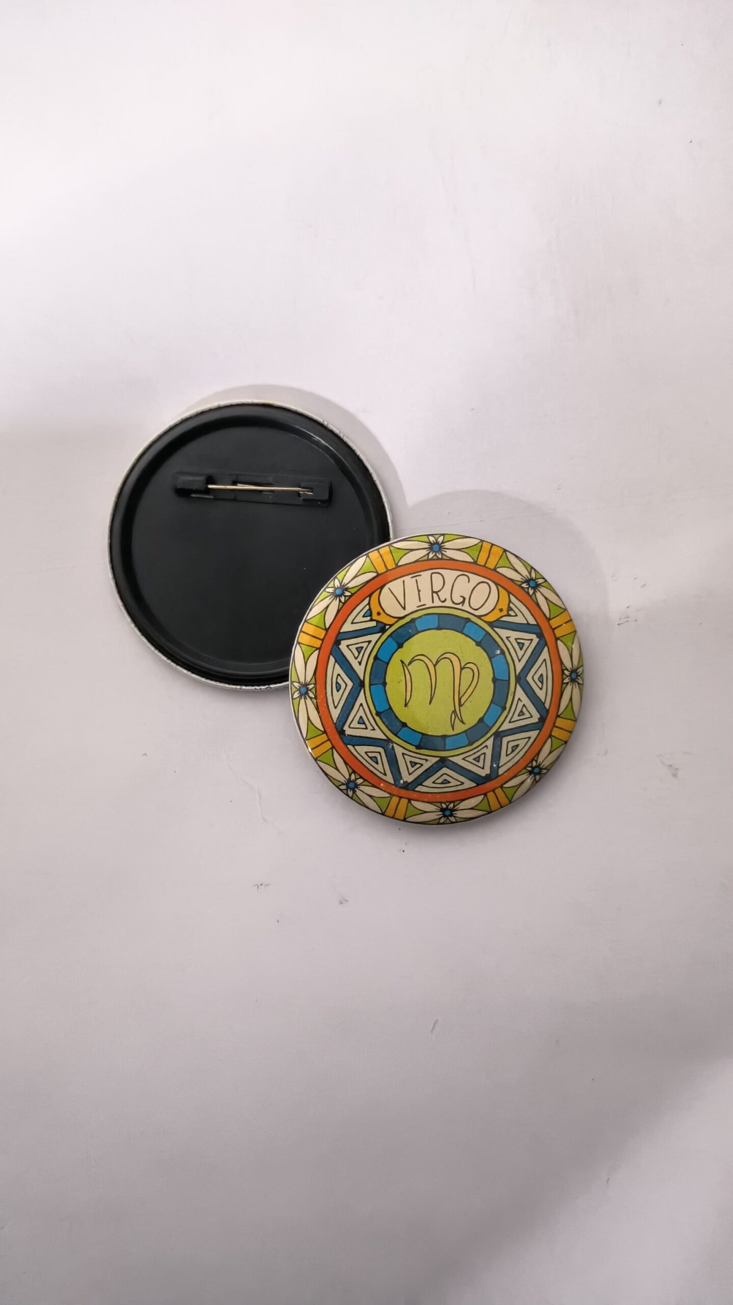 Virgo zodiac sign pin back button badge for astrology horoscope aesthetic fashion and customized badge maker in Delhi